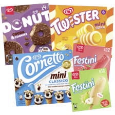 Ola twister tropical, donut, cornetto mini classico, festini of split ijs
